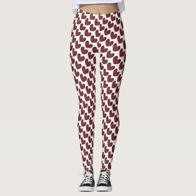 Leggings Rouge et blanc Motif du coeur de la Saint-Valentin (Devant)