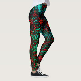 Leggings Rouge et bleu verdâtre, carrés ou cubes rayés