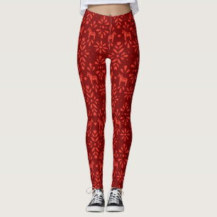 Leggings Rouge et Bourgogne Dala Horse Folse Art Motif