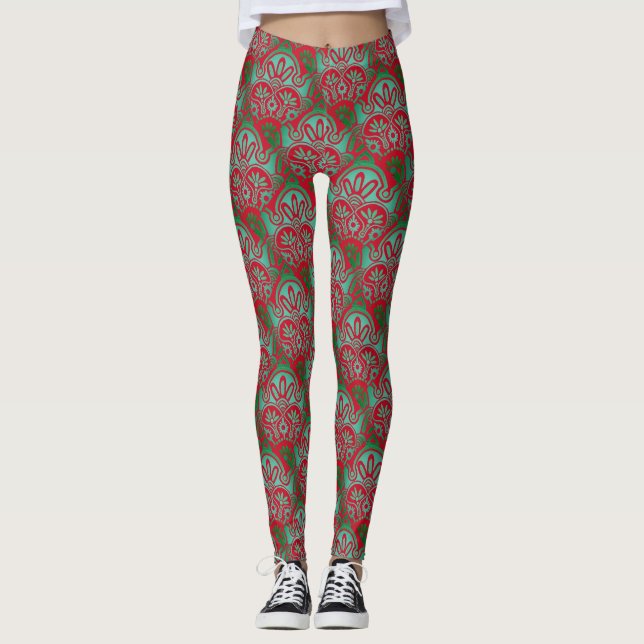 Leggings rouge et vert de Noël (Devant)