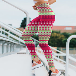 Leggings Rouge et vert rayures à carreaux Psychedelic laide