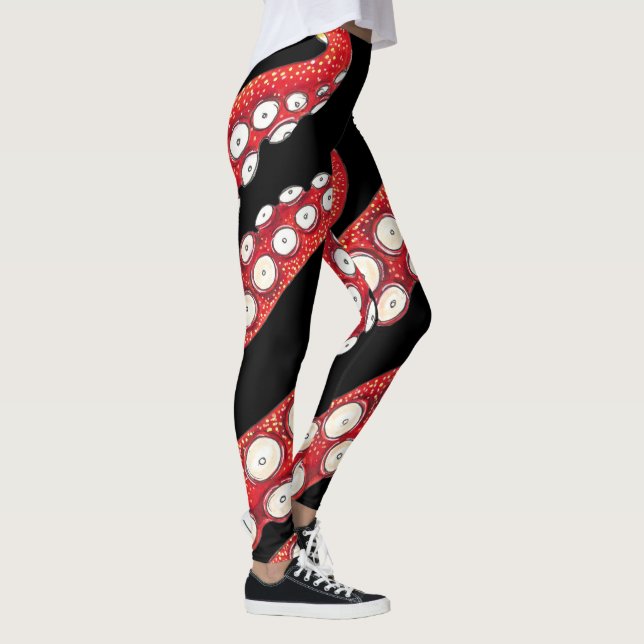 Leggings Rouge Kraken Octopus Tentacles Noir (Droite)