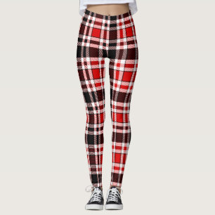 Leggings Rouge Noir Blanc Flannel Tartan Design Motif