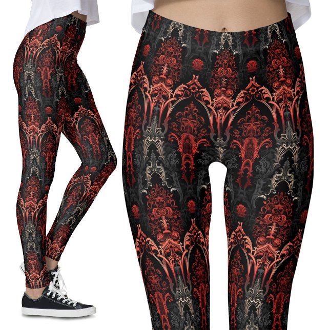 Leggings Rouge, Noir, Gris dentelle gothique Filigree (Créateur téléchargé)