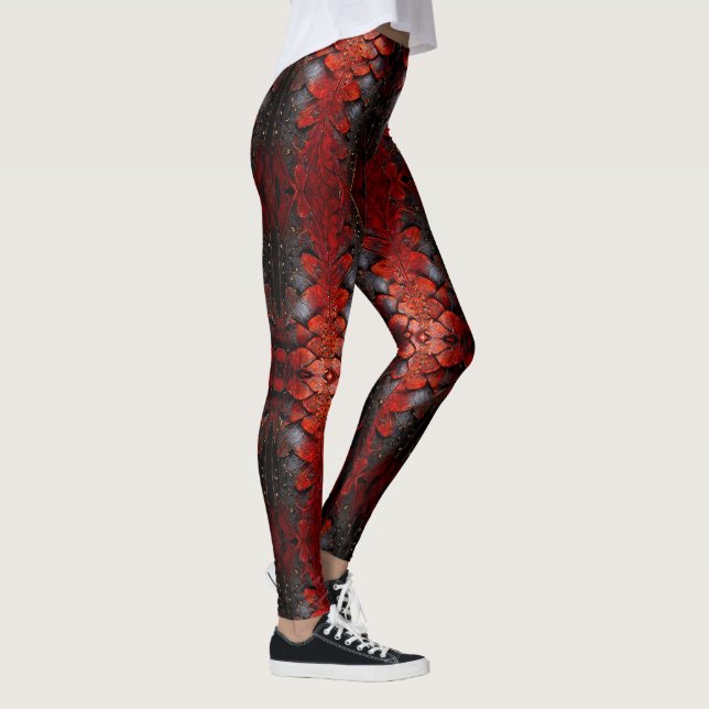 Leggings Rouge, Noir sur une jambe (Droite)