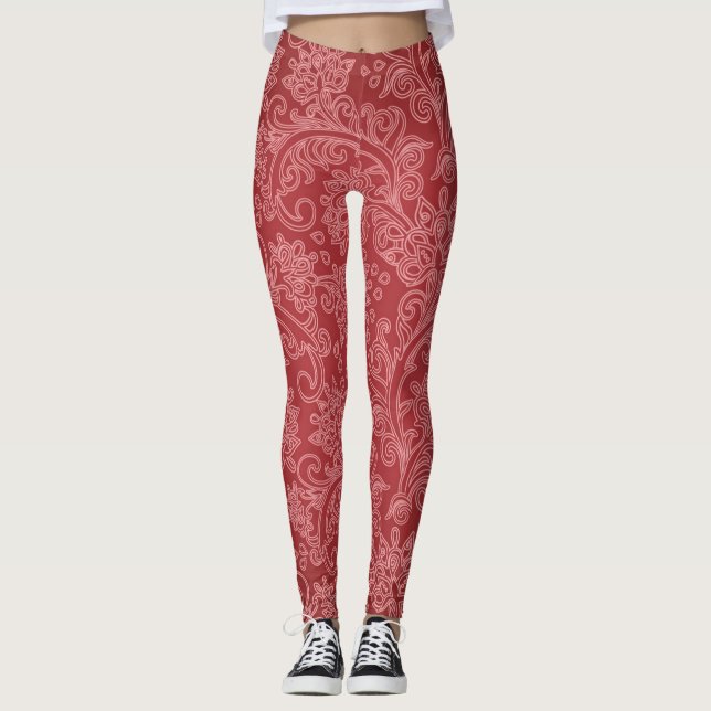 Leggings Rouge Paisley Damask Designer Floral Classic (Devant)