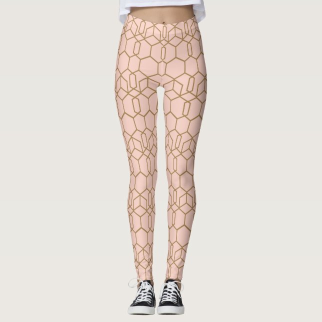 Leggings Rouge Pêche & Or Moderne Bohème Géométrique Glamou (Devant)