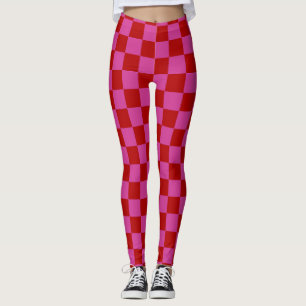 Leggings Rouge + Pink Check À damiers Motif de tableau de b
