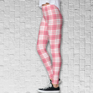 Leggings Rouge rose blanc Tartan Motif