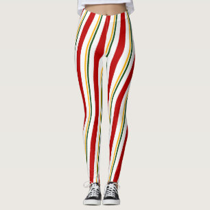Leggings Rouge Vert or blanc Sucre de canne rayures Noël