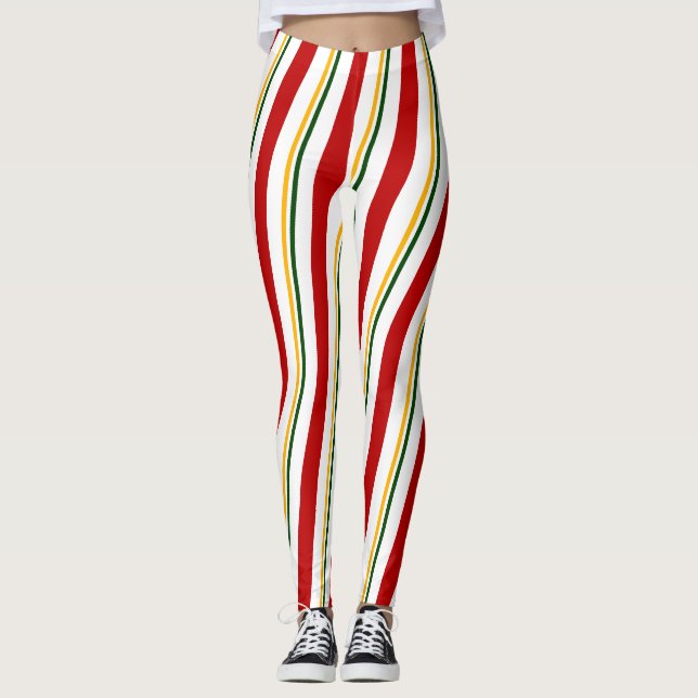 Leggings Rouge Vert or blanc Sucre de canne rayures Noël (Devant)