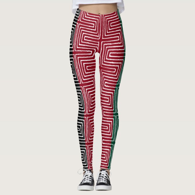 Leggings Rouges Noir Vert Maze Vêtements de Boue Africain (Devant)