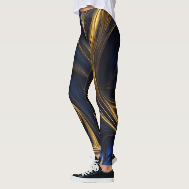 Leggings Royal Blue Gold Abstrait Swirl (Gauche)