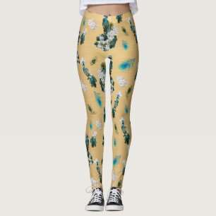Leggings Royal Peacocks blanc et bleu sur l'or