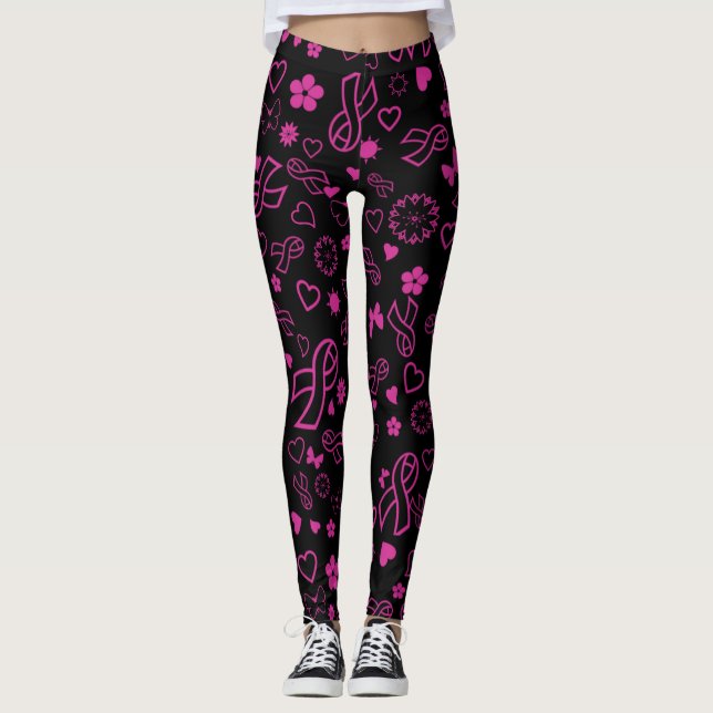 Leggings Ruban rose Multi Imprimer...Cancer du sein (Devant)