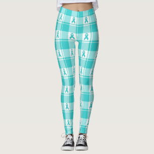 Leggings Ruban Tartan Sarcelle de Sensibilisation au Cancer
