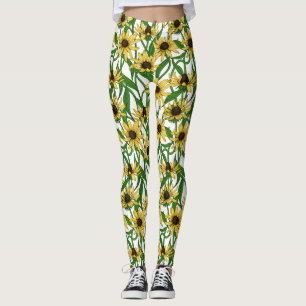 Leggings Rudbekia jaune sur blanc