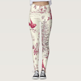 Leggings Rustic Bird et Poinsettia Motif de Noël (17)