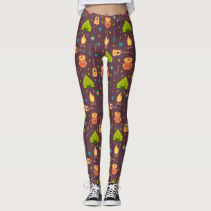 Leggings Rustic Camping Tentes Motifs et Guitares