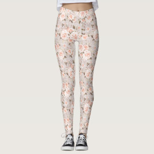 Leggings Rustic Wood & Vintage Roses Romantic Shabby Chic