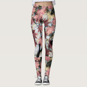 Leggings Rustique feuille d'érable rouillé rouge brun rose