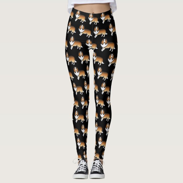 Leggings Sable Shetland Sheepdog Motif de dessin de chien (Devant)
