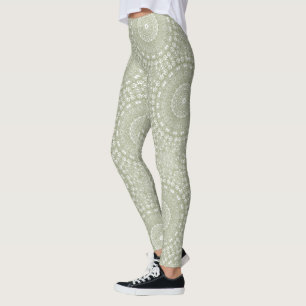 Leggings Sage sur le Médaillon de kaléidoscope Mandala blan