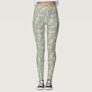 Leggings Sage vert avec Sucres de canne rouges et blancs