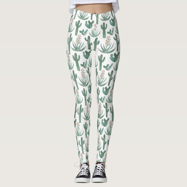 Leggings Saguaro Cactus Succulents Aquarelle du désert (Devant)