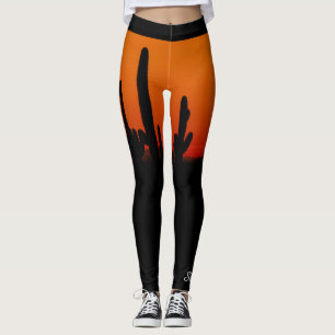 Leggings Saguaro coucher de soleil orange et noir, nom pers