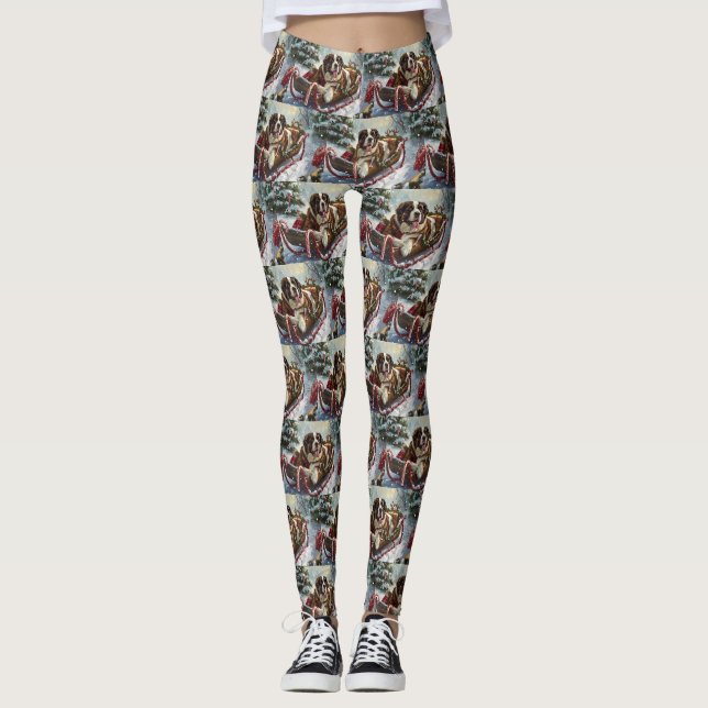 Leggings Saint Bernard Chien Festif de Noël (Devant)