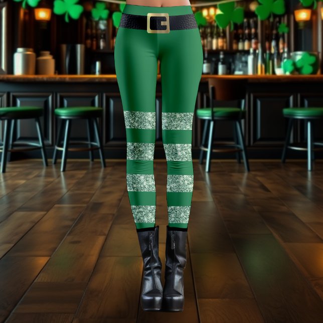 Leggings Saint Patrick's Day Striped Green Parties scintill (Créateur téléchargé)