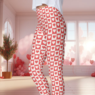 Leggings Saint-Valentin Cœur à carreaux rouge et blanc 