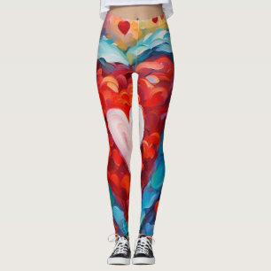 Leggings Saint-Valentin Coeur rouge, Aquarelle