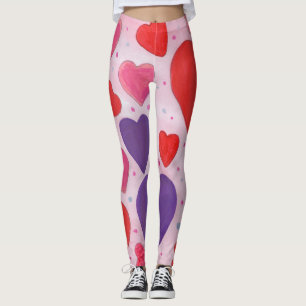 Leggings Saint-Valentin Coeurs en rose, violet et rouge
