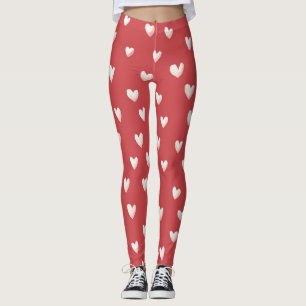 Leggings Saint-Valentin Cœurs Rouges Blancs