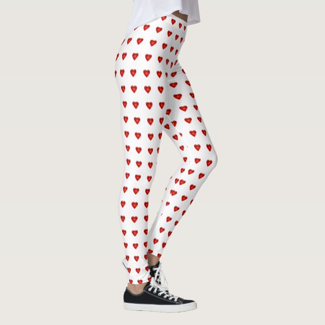 Leggings Saint Valentin Coeurs rouges Coeur blanc Femmes (Droite)