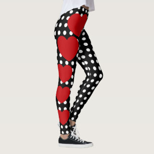 Leggings Saint Valentin Coeurs rouges Noir Blanc Polka Poin
