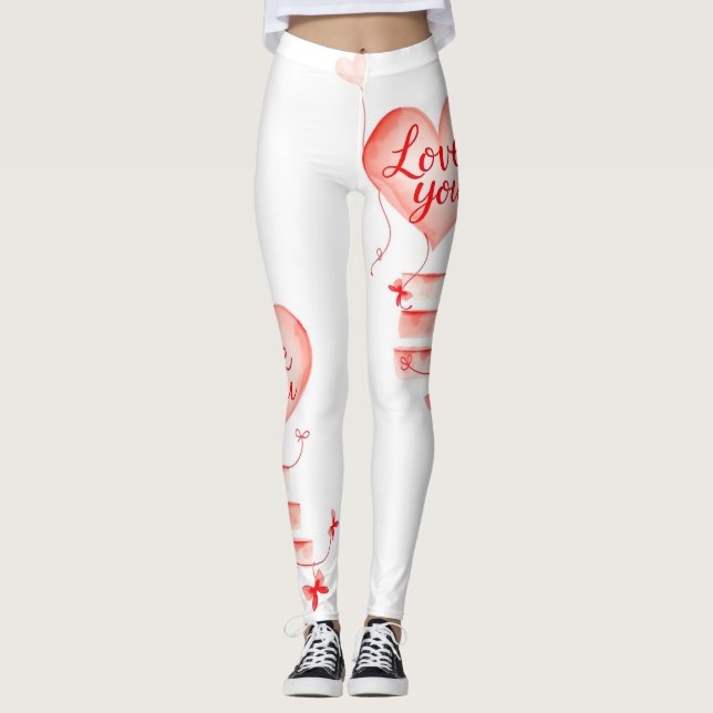 Leggings Saint-Valentin : Coeurs, vaches et amour vous char (Devant)