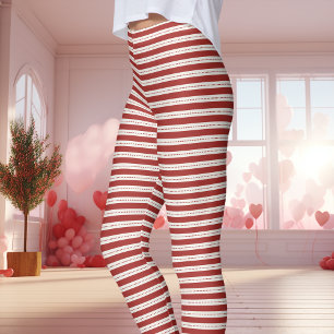 Leggings Saint-Valentin rayé rouge et blanc