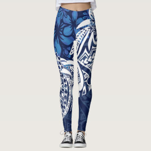 Leggings Samoan - Hawaïen - Tribal bleu polynésien Imprimer