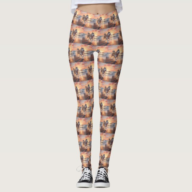 Leggings Sandy Paws Alaskan Malamute Chien sur le coucher d (Devant)