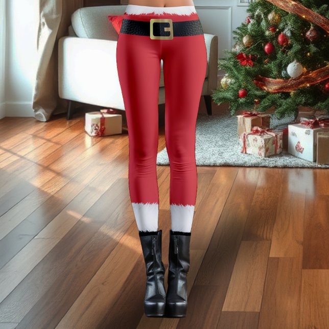 Leggings Santa Claus Rouge & Blanc Fourrure Noir Botte Noël (Créateur téléchargé)