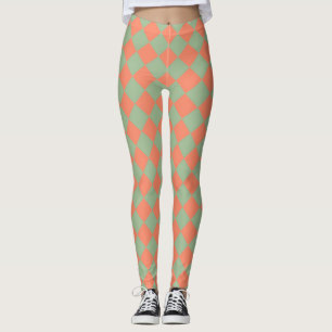 Leggings Saumon vert olive rose Checker Motif diamant