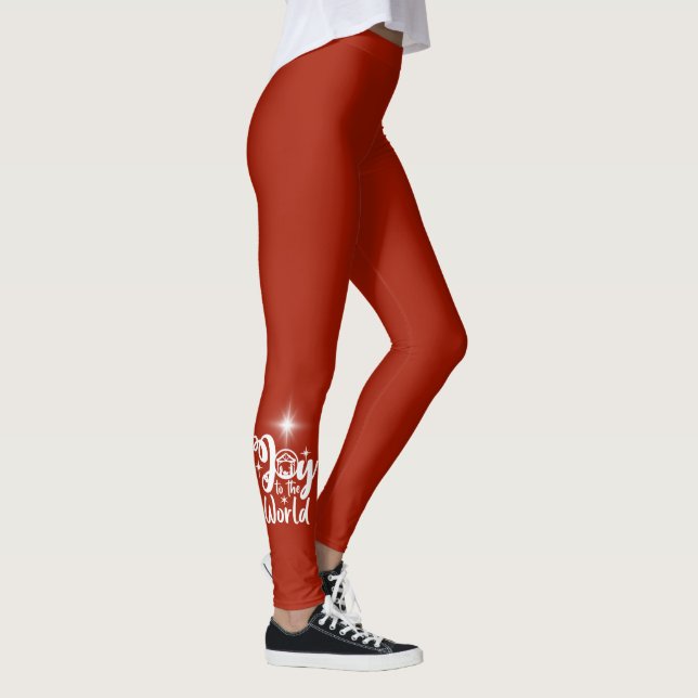 Leggings Scène de la Nativité Joy au monde Rouge & Blanc (Droite)