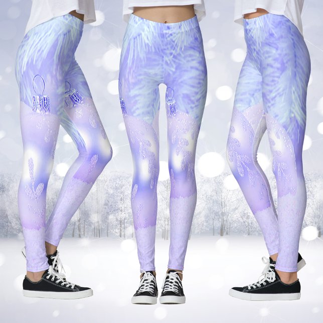 Leggings Scène de neige avec ornements et teinte bleue Neig (Snow Scene with Ornaments and Blue Tint Snow Leggings)