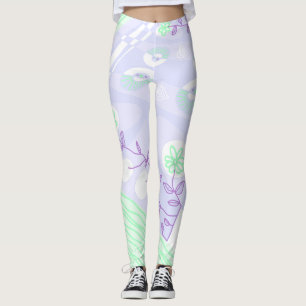 Leggings Schintz Bohème Illustration Pastel Purple Green