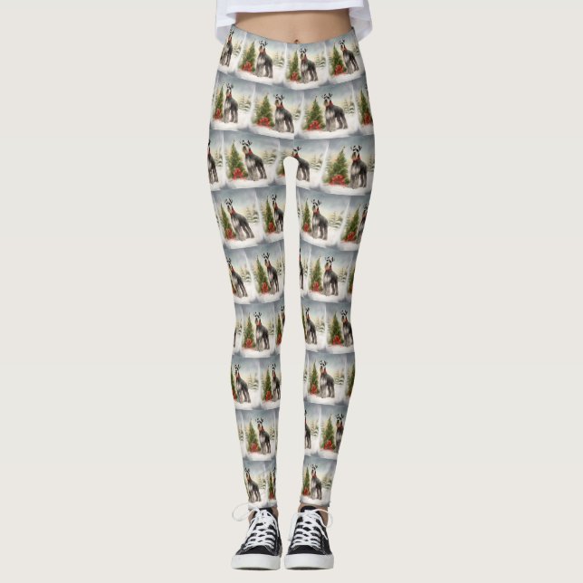 Leggings Schnauzer Chien à Noël de neige (Devant)