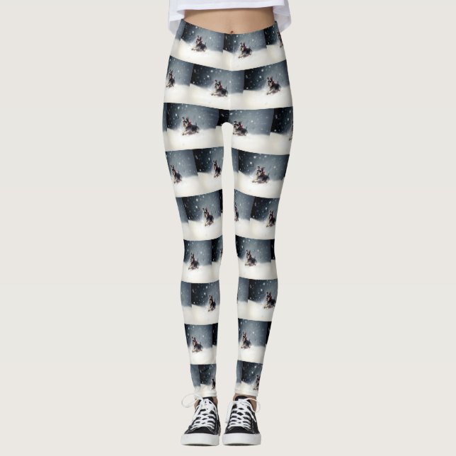 Leggings Schnauzer miniature neige de Noël hiver (Devant)