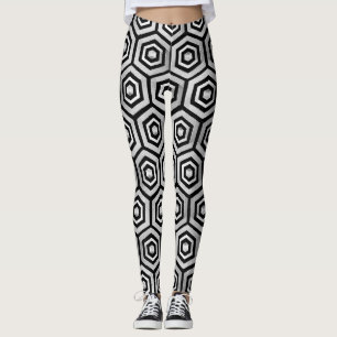 Leggings Schwarz Weiß Sechseck Geometrisches Muste